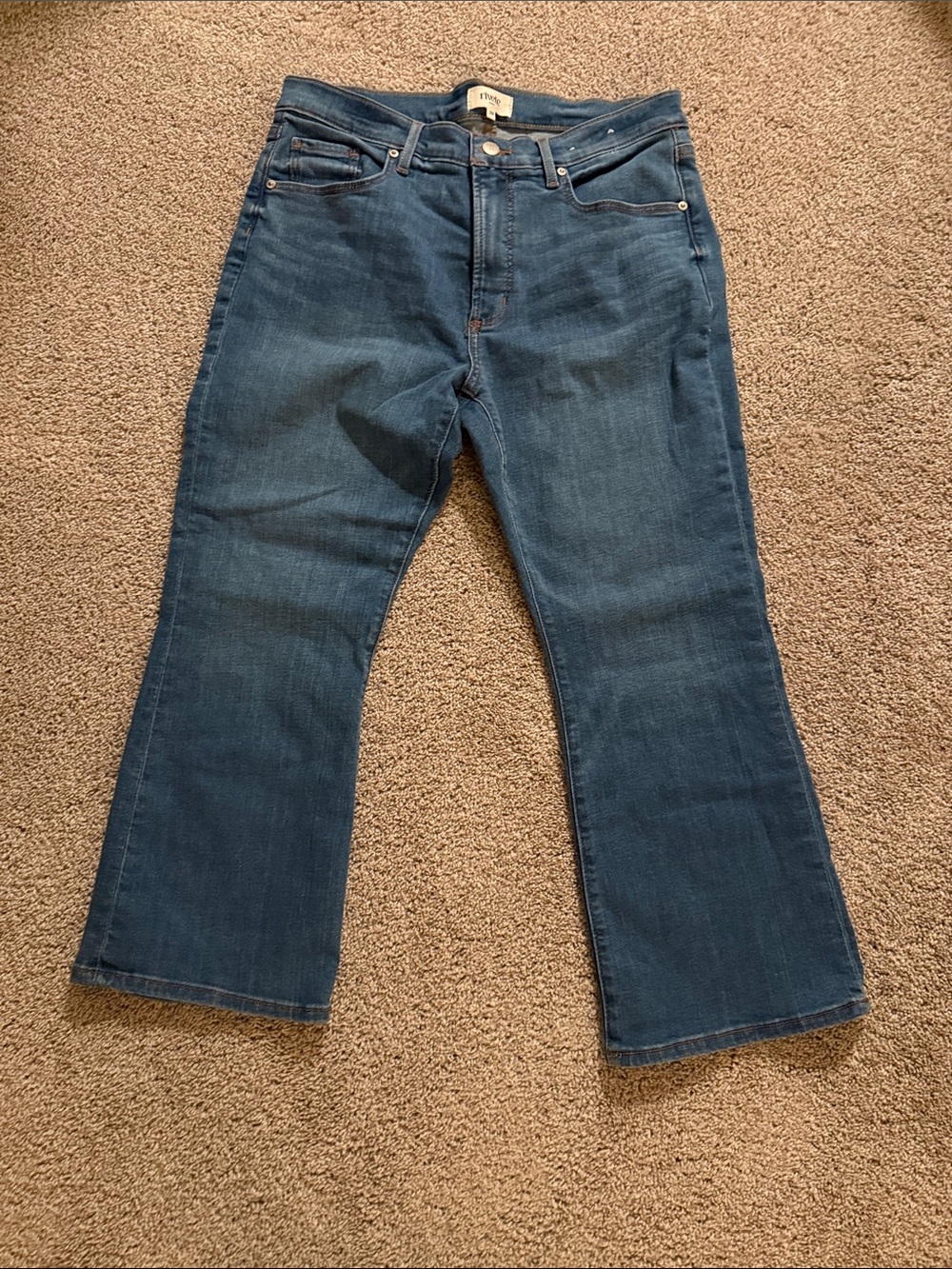 LOFT Rivet Denim Ankle Crop Jeans in Medium Blue
